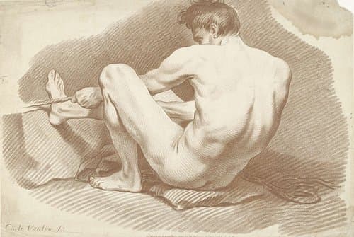 Zittend mannelijk naakt met touw by Gilles Demarteau
