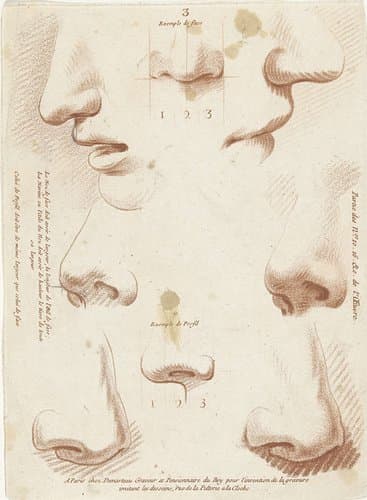 Studieblad met neuzen en monden by Gilles Demarteau