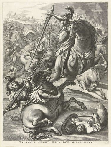 Achilles verslaat Telephos; intocht van Ferdinand te Gent in 1635 by Antony van der Does