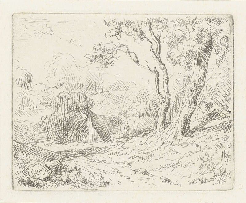 Landschap met twee bomen langs een pad