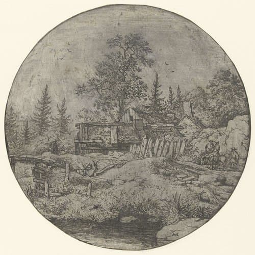 Landschap met ruiter nabij gehucht by Allaert van Everdingen