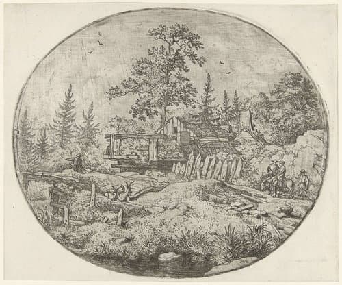 Landschap met ruiter nabij gehucht by Allaert van Everdingen
