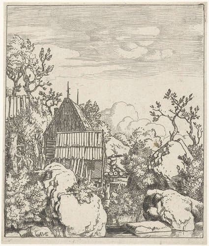 Man op een houten bruggetje by Allaert van Everdingen