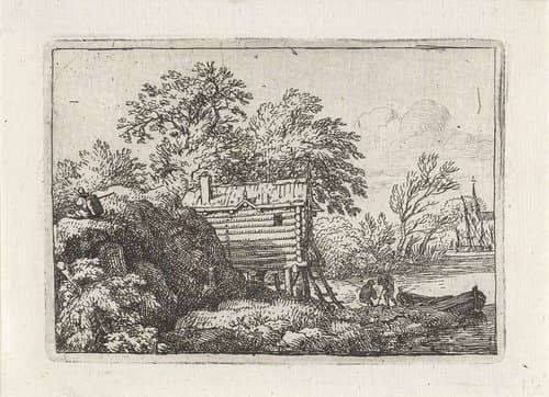 Landschap met vissershut by Allaert van Everdingen