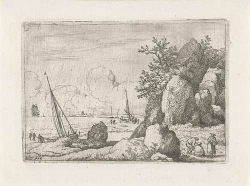 Zeegezicht met zeilschepen by Allaert van Everdingen