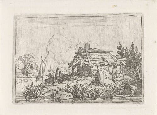Vervallen huis aan het water by Allaert van Everdingen