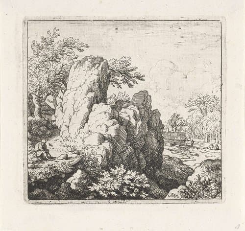 Landschap met grote rots by Allaert van Everdingen