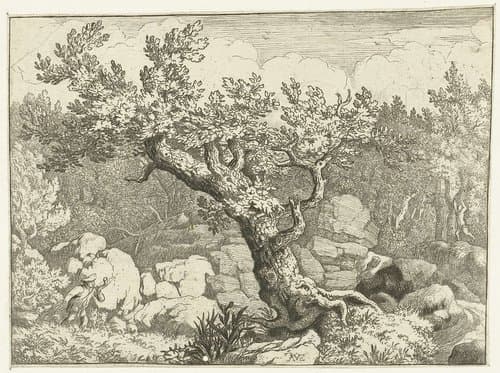 Landschap met jager bij grote boom by Allaert van Everdingen