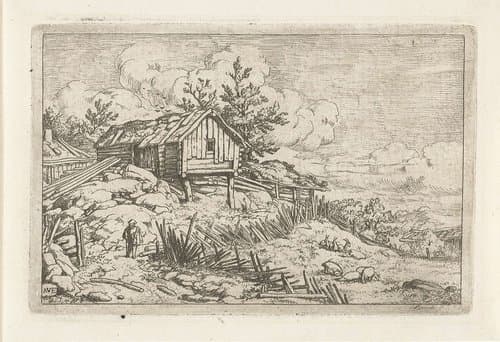 Wandelaar bij vervallen omheining by Allaert van Everdingen