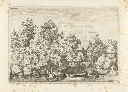 Landschap met overdekte brug by Allaert van Everdingen