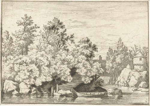 Landschap met overdekte brug by Allaert van Everdingen