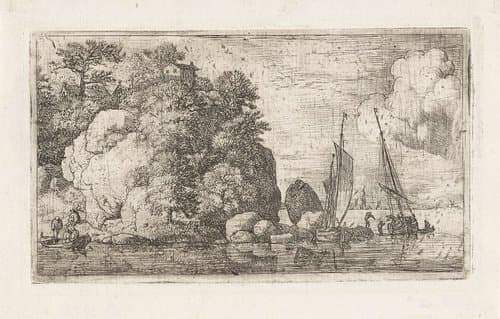 Rivierlandschap met twee boten by Allaert van Everdingen