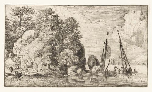 Rivierlandschap met twee boten by Allaert van Everdingen