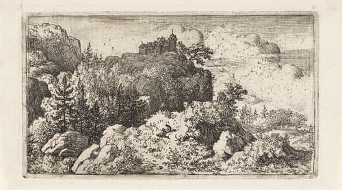 Berglandschap met kerk by Allaert van Everdingen