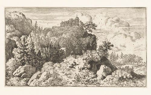 Berglandschap met kerk by Allaert van Everdingen