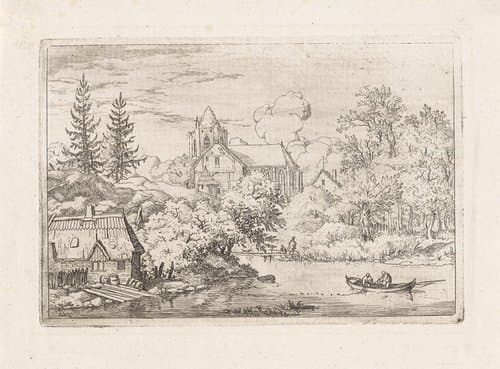 Vaten en planken aan de oever van de rivier by Allaert van Everdingen