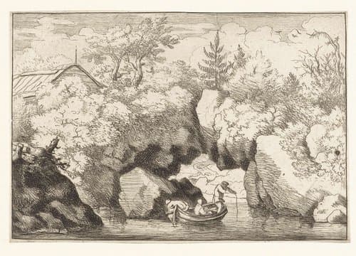 Roeiboot bij de doorgang in de rots by Allaert van Everdingen