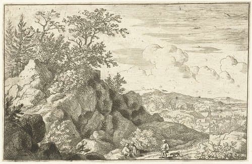 Berglandschap met man en hond by Allaert van Everdingen
