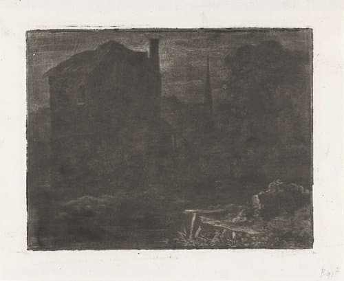 Landschap met gebouwen bij nacht by Allaert van Everdingen