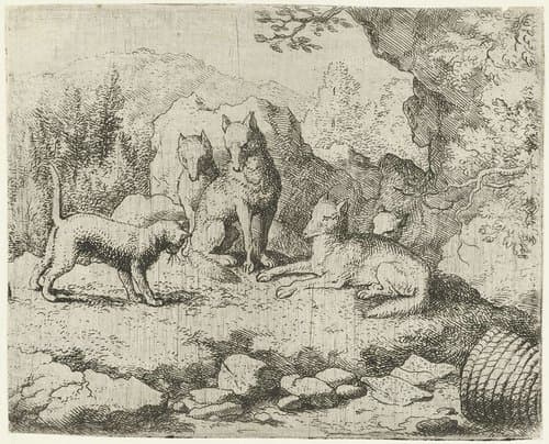 Tibert de kat dagvaardt Reinaert de vos by Allaert van Everdingen