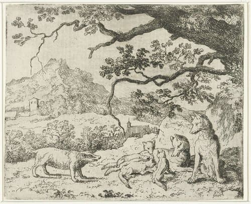 Grimbeert de das dagvaardt Reinaert de vos by Allaert van Everdingen