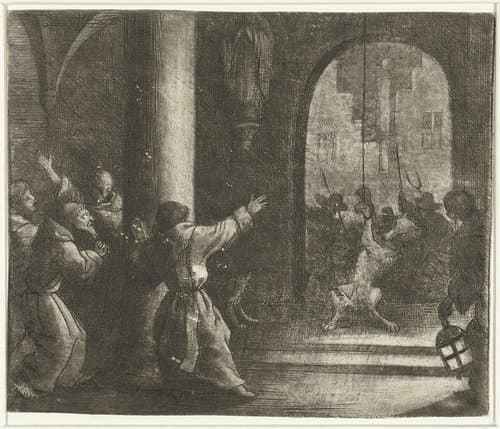 Reinaert de vos levert de wolf een streek by Allaert van Everdingen