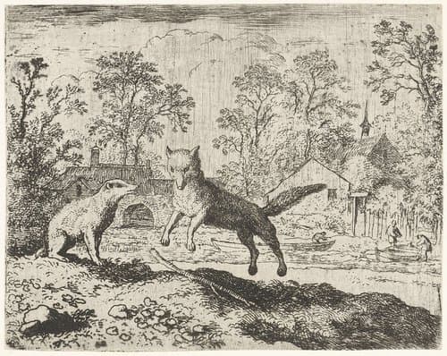 Reinaert de vos biecht alles op bij Grimbeert de das by Allaert van Everdingen