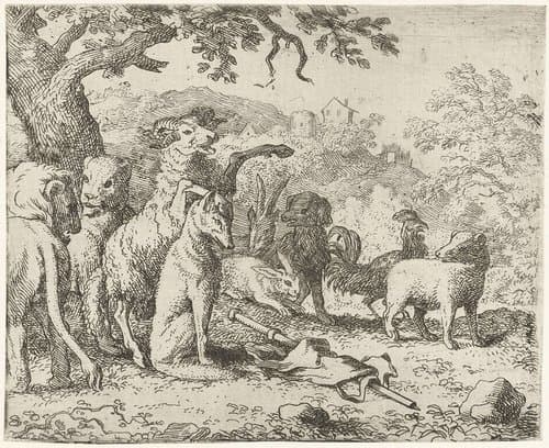 Reinaert de vos krijgt de zegen by Allaert van Everdingen