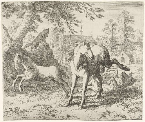Reinaert de vos strikt Isengrijn de wolf by Allaert van Everdingen