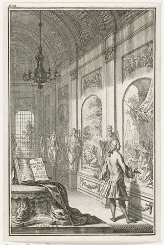 Man bekijkt wandschildering by Simon Fokke
