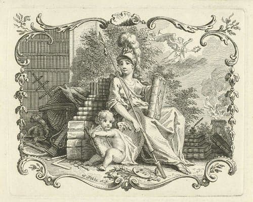 Vignet met Minerva en putto by Simon Fokke