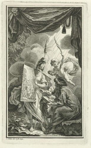 Minerva toont een schilderij van de Heilige Familie by Simon Fokke