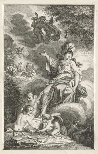 Minerva en Apollo met zijn Muzen by Simon Fokke