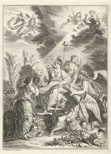 Minerva met portret van onbekende man by Simon Fokke