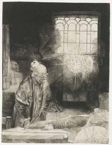Een geleerde in zijn werkkamer by Rembrandt van Rijn