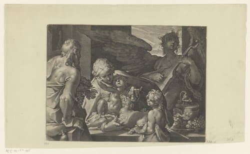 Heilige Familie met Johannes de Doper en engel by Lucas Kilian