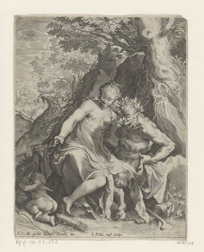 Nimf op de knie van een sater by Lucas Kilian