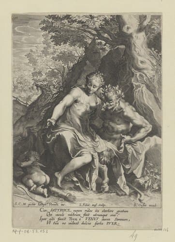 Nimf op de knie van een sater by Lucas Kilian