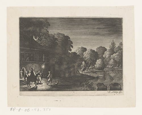 Nachtelijk vertrek bij een herberg by Matthäus Merian (I)