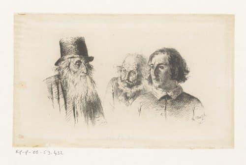 Drie mannenkoppen by Adolph Menzel