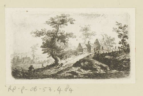 Landschap met boerderijen by Johann Andreas Benjamin Nothnagel