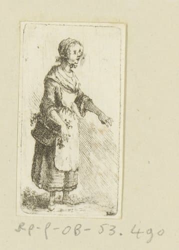 Jonge vrouw met mand aan de arm by Johann Andreas Benjamin Nothnagel
