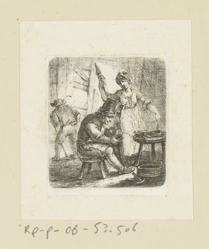 Schoenmaker en vrouw met spinrokken by Johann Andreas Benjamin Nothnagel