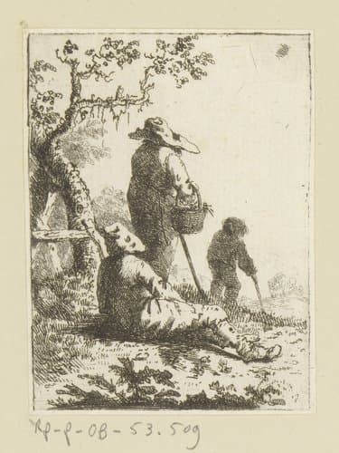 Drie bedelaars in een landschap by Johann Andreas Benjamin Nothnagel