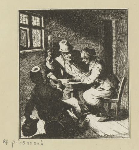 Vrouw leest brief voor aan twee drinkende mannen by Carl August Grossmann