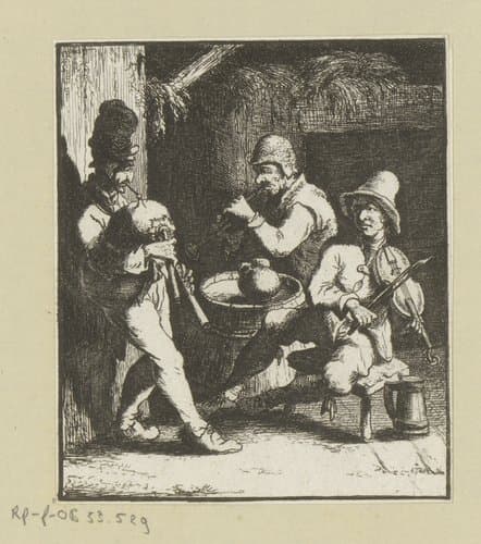 Drie muziek makende mannen by Carl August Grossmann