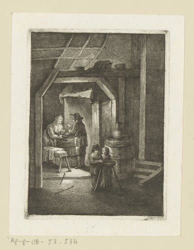 Boeren interieur met man, vrouw en kinderen by Johann Andreas Benjamin Nothnagel