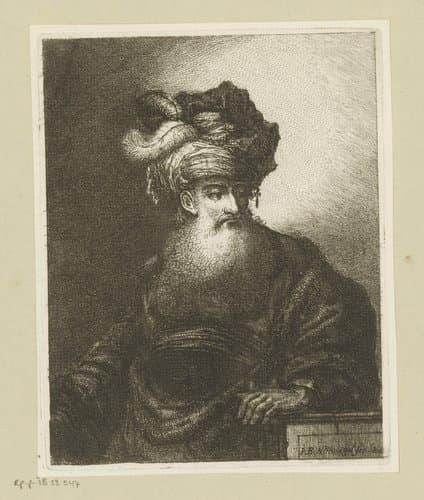 Oude man met baard en tulband by Johann Andreas Benjamin Nothnagel