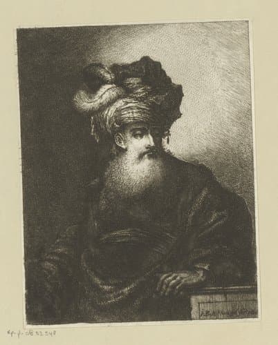 Oude man met baard en tulband by Johann Andreas Benjamin Nothnagel