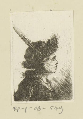 Man met muts met veer by Johann Andreas Benjamin Nothnagel